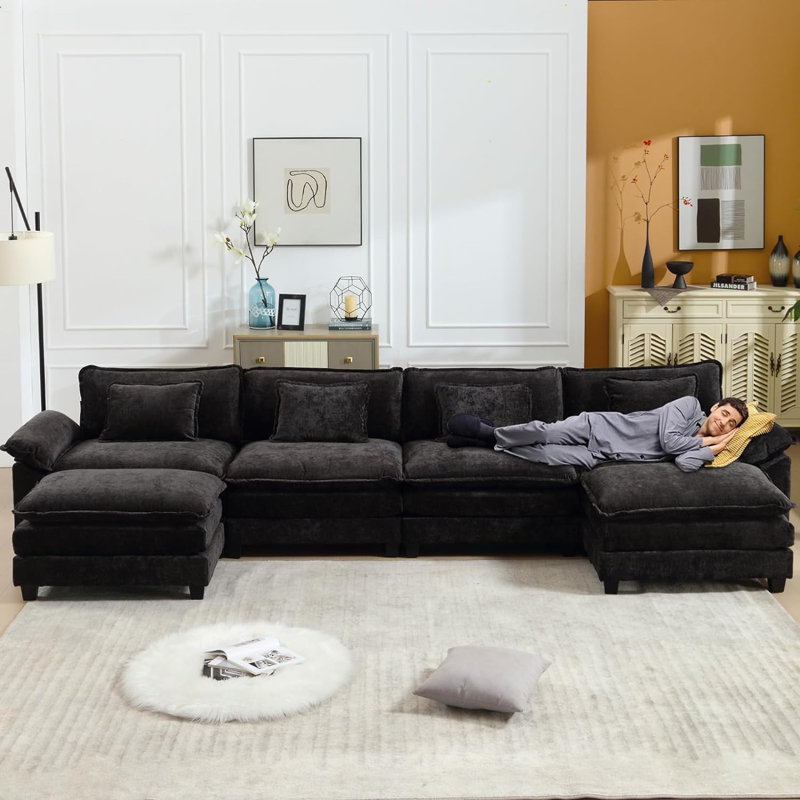Adonia 154" Oversized U Shaped Sectional Sofa, Comfy Cloud Couch Deep Sectional Sofa with Ottomans for Living Room