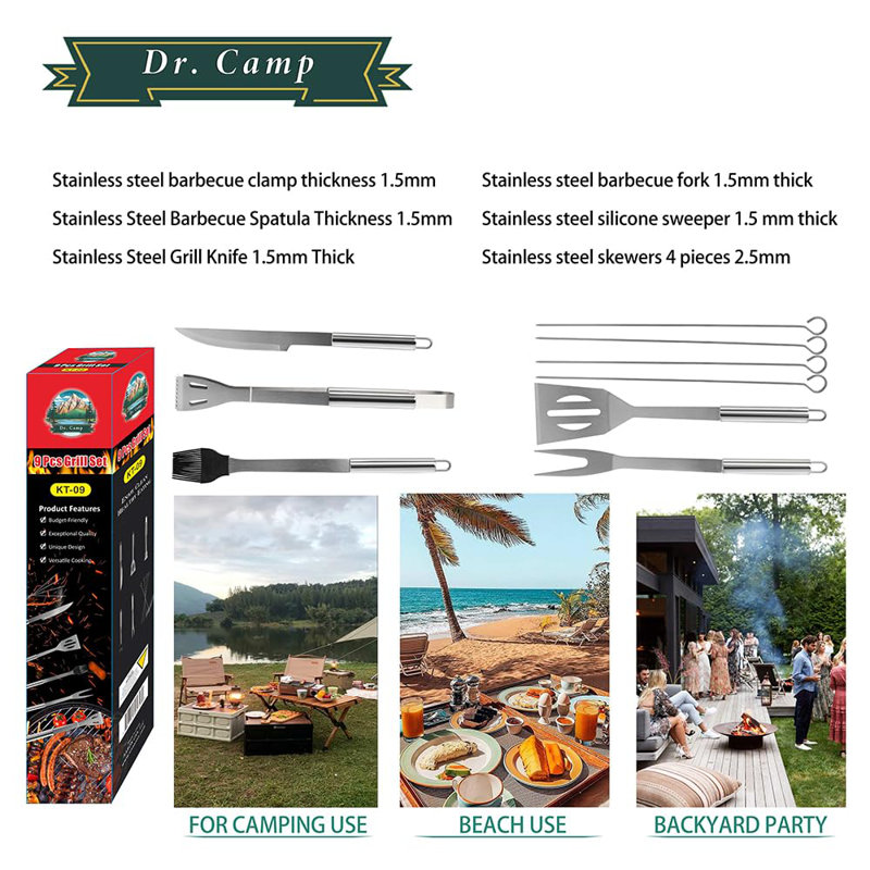 9 Pcs Grilling Accessories, Grill Set Tools, Stainless Steel Material, Bbq Tool Set