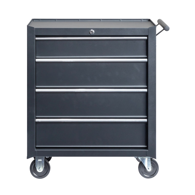 Scarlett 26.81'' W 4 -Drawer Steel Bottom Rollaway Chest with Wheels, Black