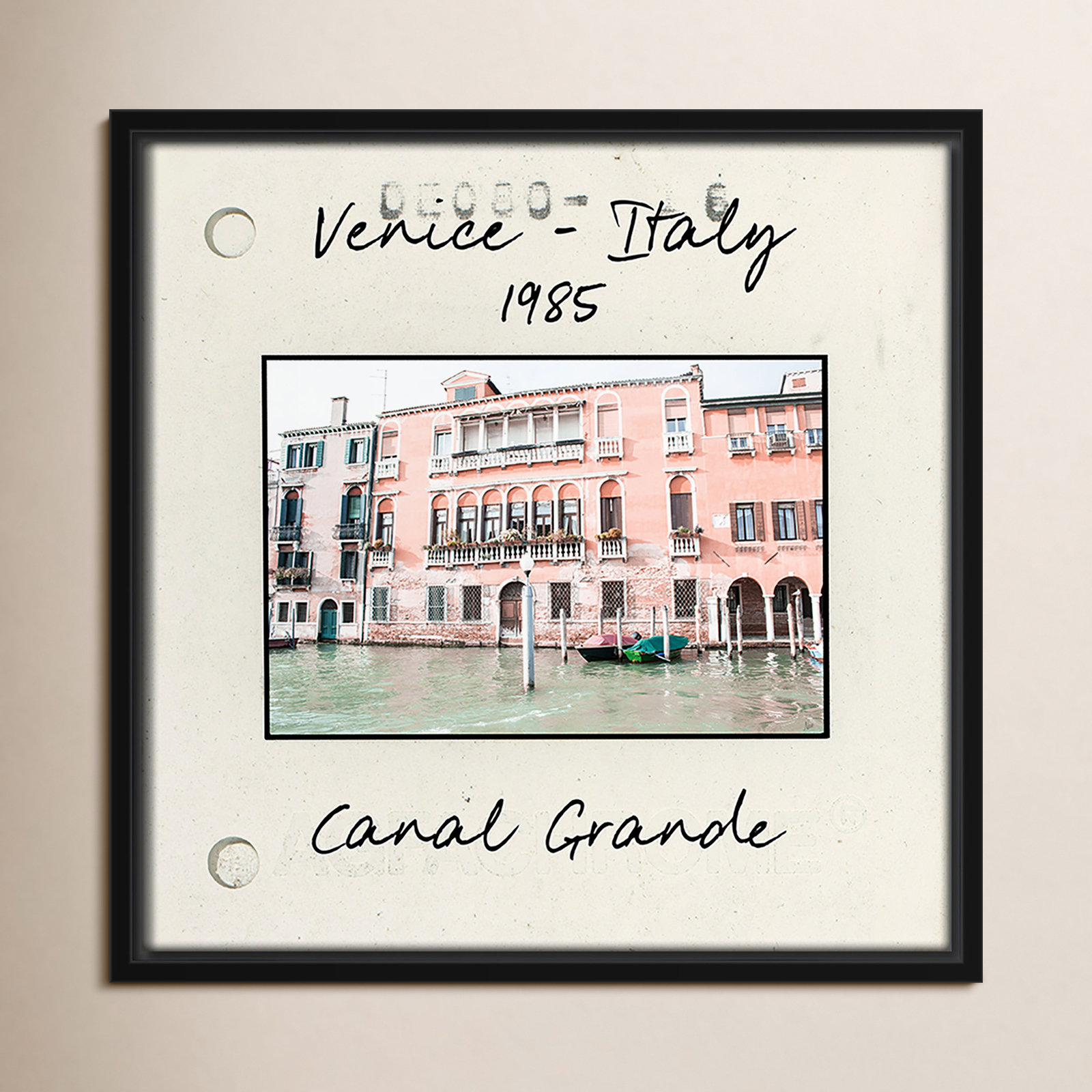 Travel Slide Collection "Venice, Italy - Grand Canal" Print, 13.5" H x 13.5" W x 2" D, Black Floater Framed Canvas