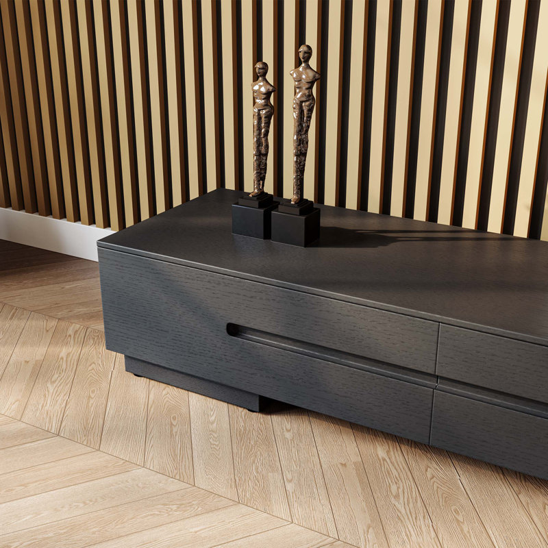Meuble télé en bois extensible, console média en bois, pré-assemblage, Noir, noir, noir, noir