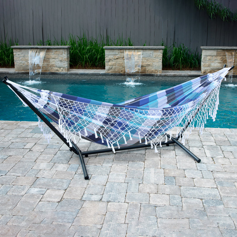 Hamac brésilien double avec support en acier Vivere (capacité de 450 lb), Bleu