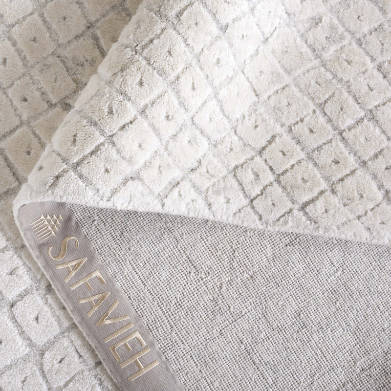 Tapis géométrique en laine et viscose en coton tissé à la main Subrati, Rectangle 6 pi x 9 pi