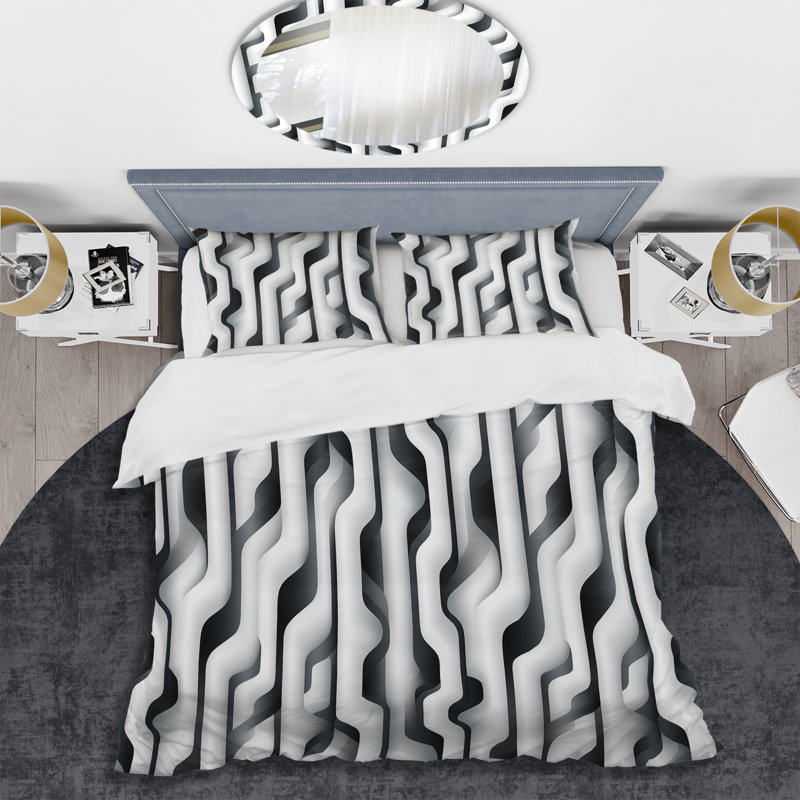 Literie à rayures noires et blanches, Housse de couette simple + 1 taie décorative stan