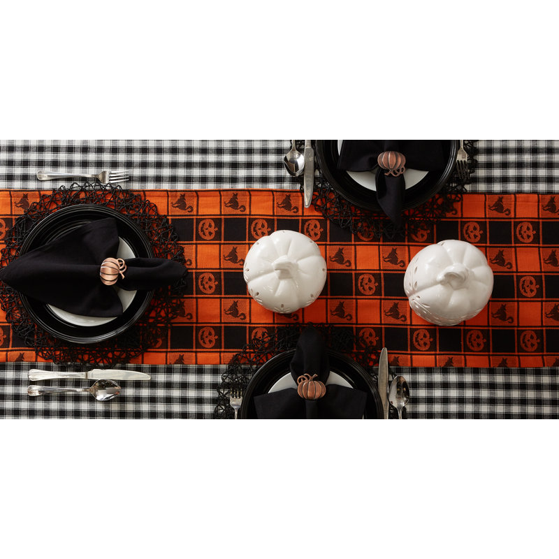 Halloween Orange and Black Cotton Check Table Runner, 72"