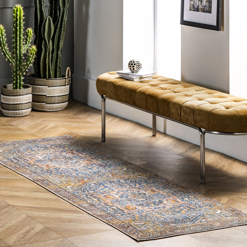 Windmere Traditional Oriental Medallion Rust/Brick/Navy Area Rug, Runner 2'6" x 8'