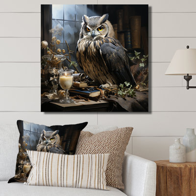 Brown Renaissance Owl Thoughts III - Owl Animal Wall Art