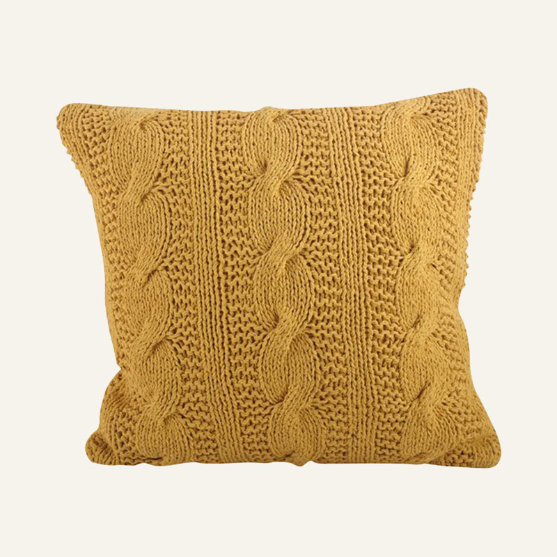 Saffron Cable Knit Cotton Square Throw Pillow