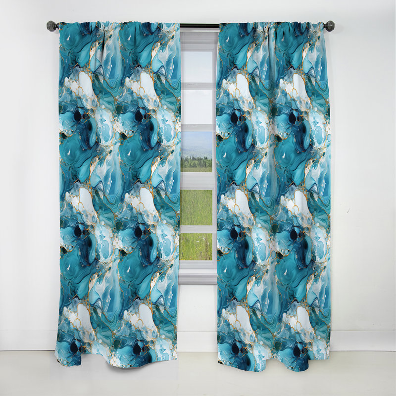 Rideau occultant en marbre bleu et bleu océan à motif allure abstraite - 1 panneau, L 52 po x L 95 po