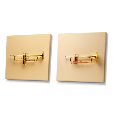 Gold Trumpet Call Bold Brass - Carré musical, ensemble de 2 collages