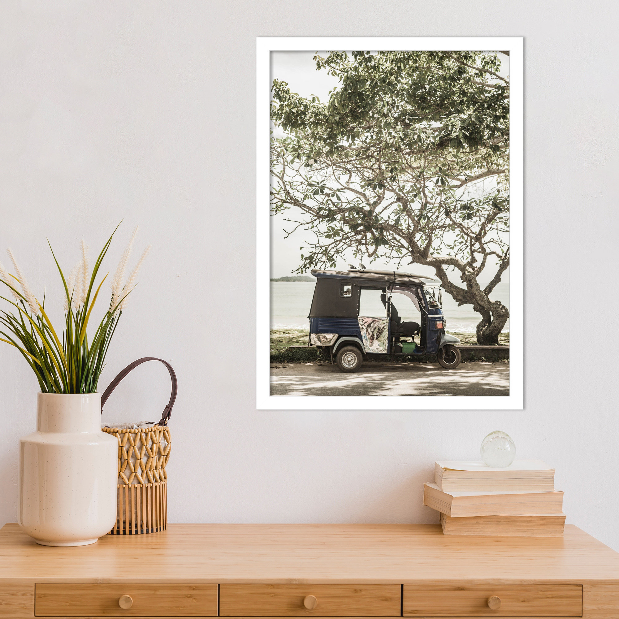 Tuk Tuk by Shot by Clint Wood Framed Wall Art Print, 21" H x 15" W, White