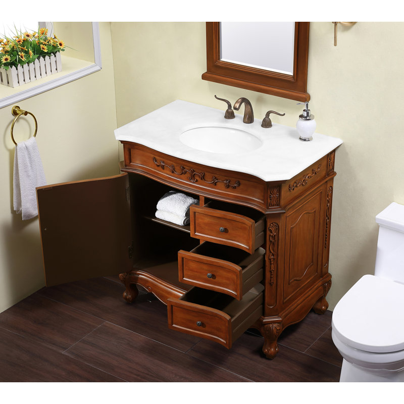 36'' Single Bathroom Vanity with Top, Teak, Pure White