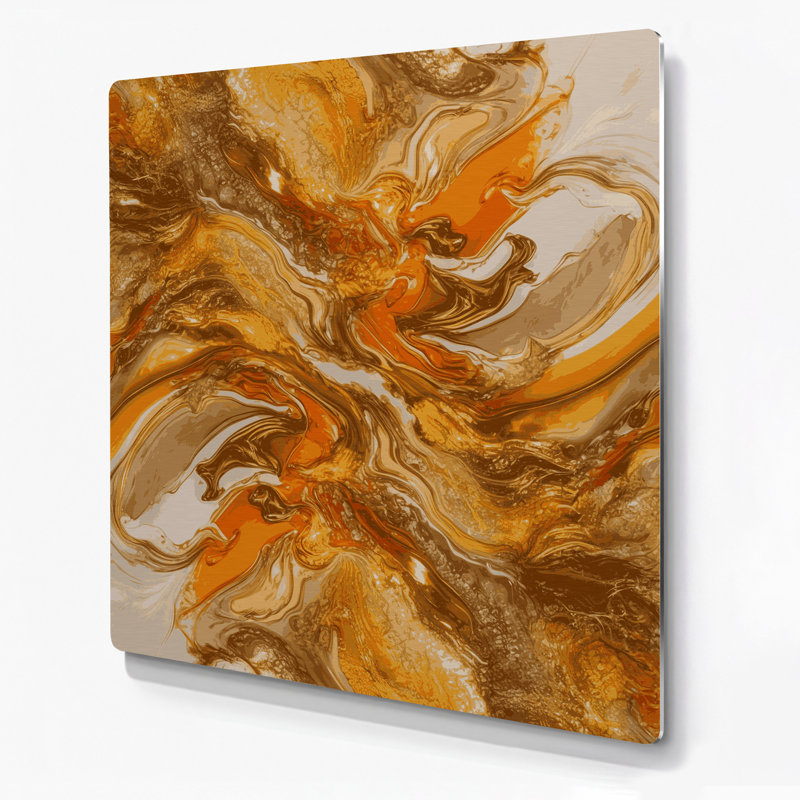 Abstrait fluide, art mural en métal brun 9, H 8 po x l 8 po