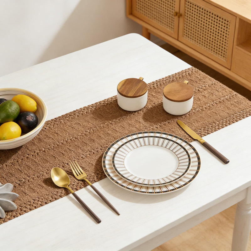 Macrame Table Runner With Fringed Edges, Woven Farmhouse Home Decor, 72 Inch Long Rectangular Table Cover For Dining Room And Kitchen