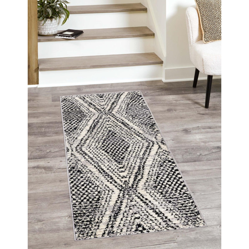 Tapis noir / blanc Penelope, Tapis de couloir 2 pi x 10 pi
