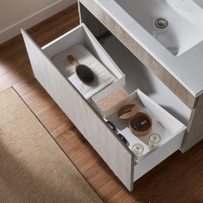 Ensemble de meuble-lavabo mural moderne et élégant de 36 po de couleur grain de bois gris