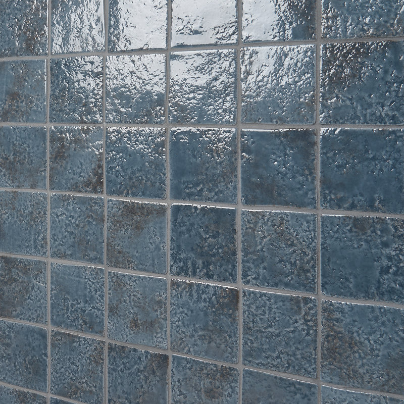 Greta 5x5 Glossy Textured Porcelain Tile, Midnight Blue