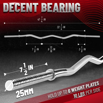 YES4ALL 480lbs Chrome EZ Curl Bar, 47 Inches Curling Barbell, 1 Inch Weight Lifting Bars for Bicep Tricep, 2 Star Collars