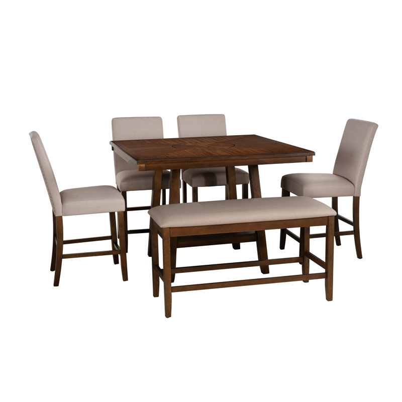 Ensemble de salle à manger à hauteur de comptoir Barneveld, 6 pièces: table, banc, 4 chaises