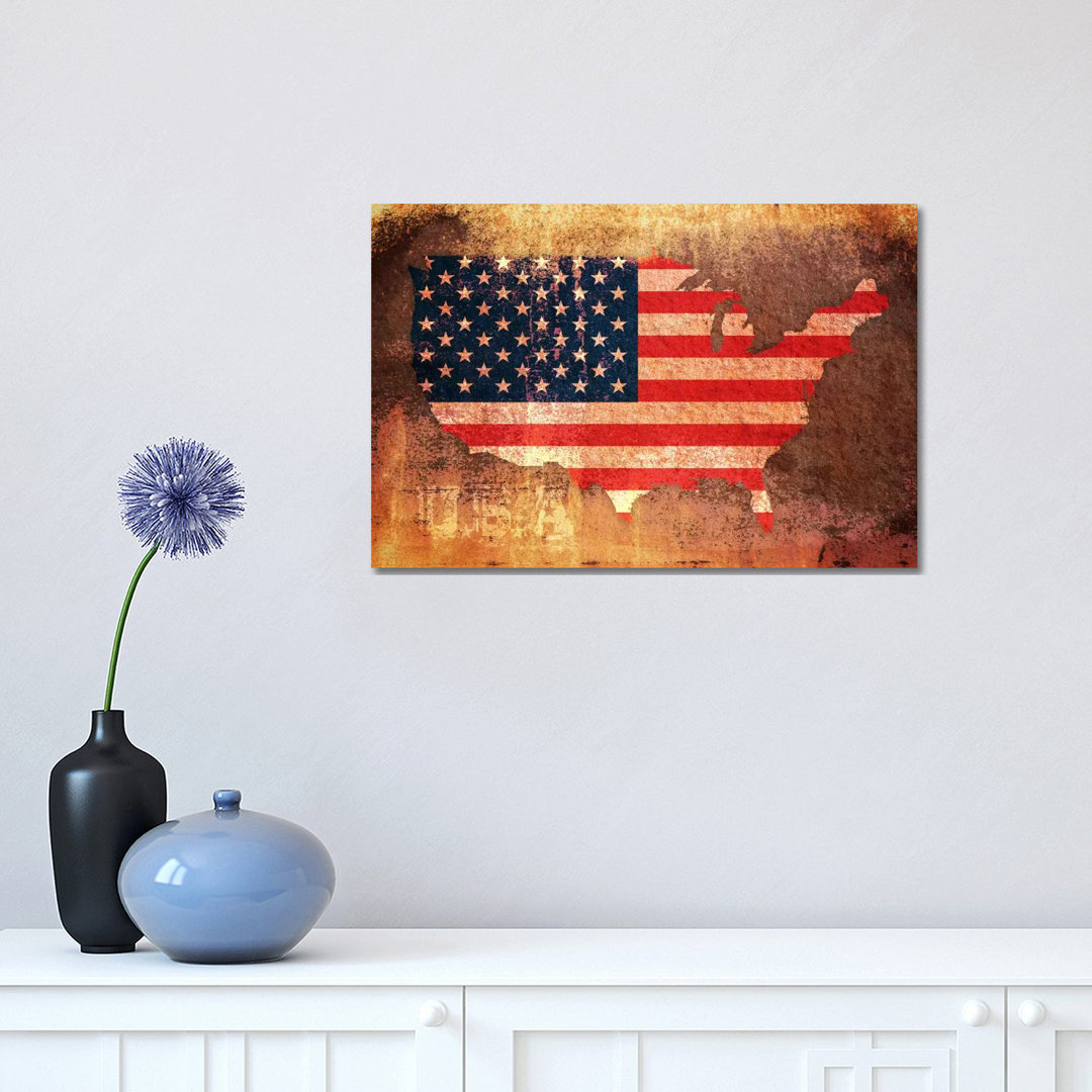 USA Flag Map by Michael Tompsett - Wrapped Canvas Painting