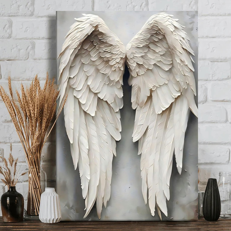 Ailes d'ange blanches - Tableau imprimé sur toile tendue sur châssis, 91 cm (H) x 61 cm (L), prêt à accrocher pour une chambre, un salon ou un coin prière.