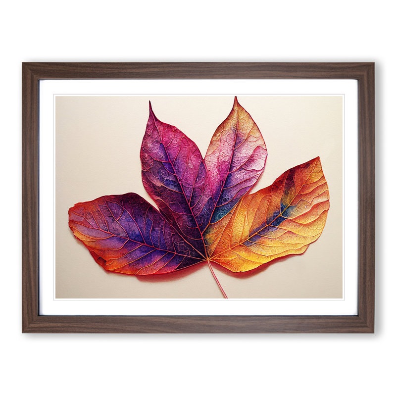 Watercolour Plant Leaf Vol.1 - Single Picture Frame Painting, Walnut, 46cm H x 64cm W x 2cm D