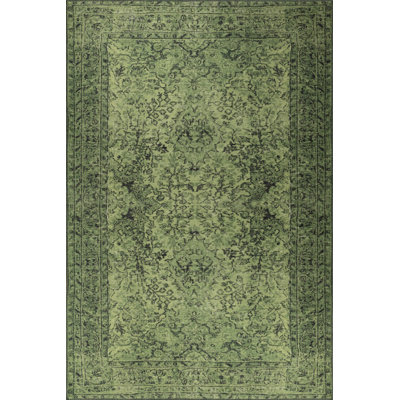 Vintage Look Woven Base Decorative Green Carpet