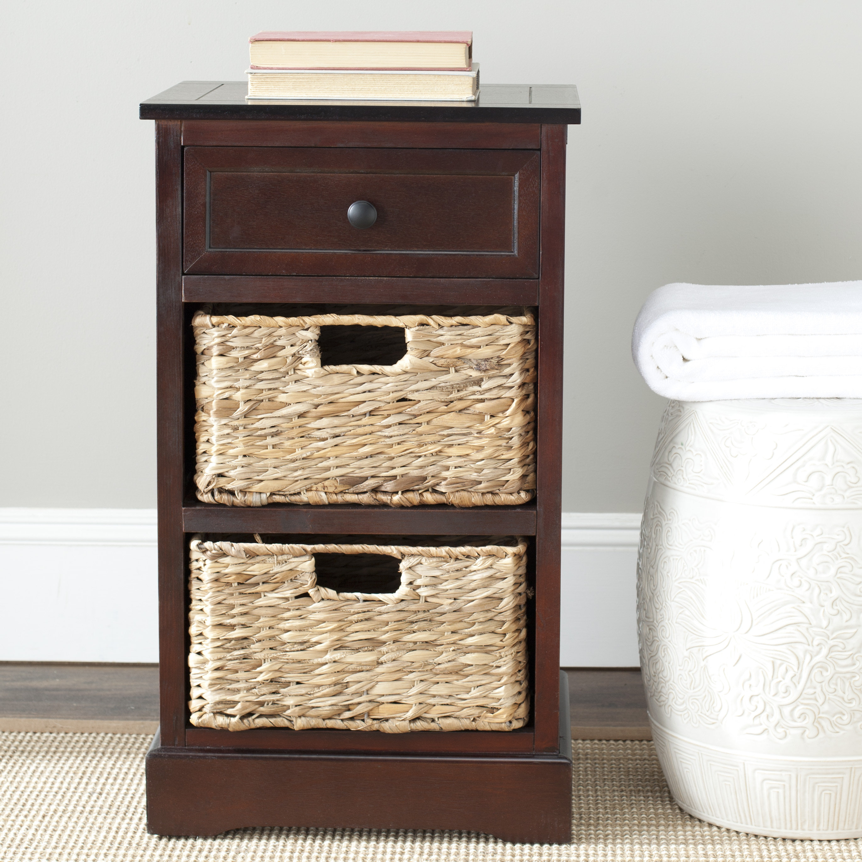 Rayna White Faux Rattan Stackable Storage Cabinet by World Market