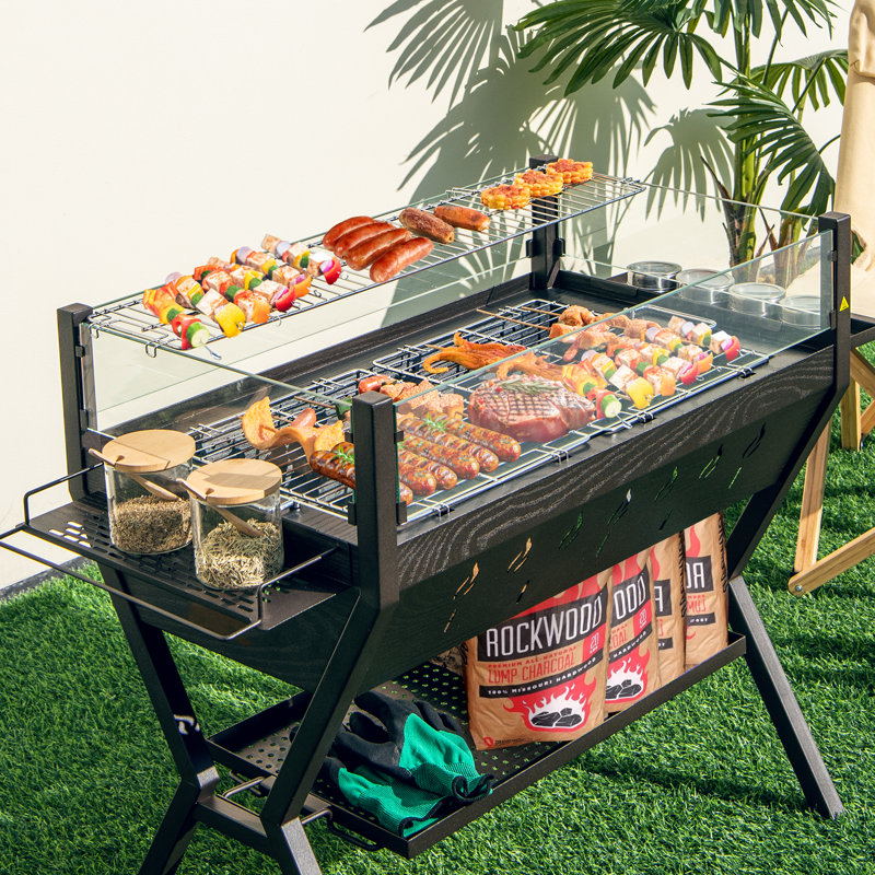 Barbecue Barbecue en acier inoxydable avec grilles d'assaisonnement et tablette de rangement