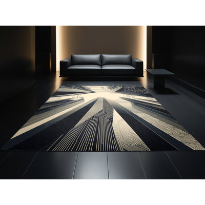 Soft Plush Palethorp Futuristic Smart City Modern Geometric Area Rug in Black – Black Binding