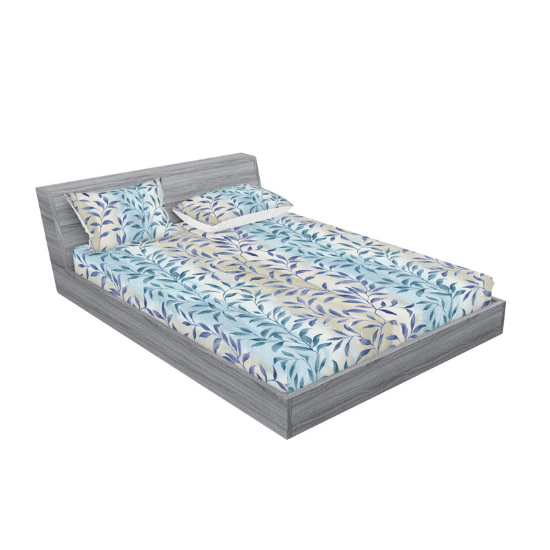 Drap-housse et taies décoratives 3 pièces Ambesonne, Bleu sarcelle et coquille d'œuf / motif floral vi