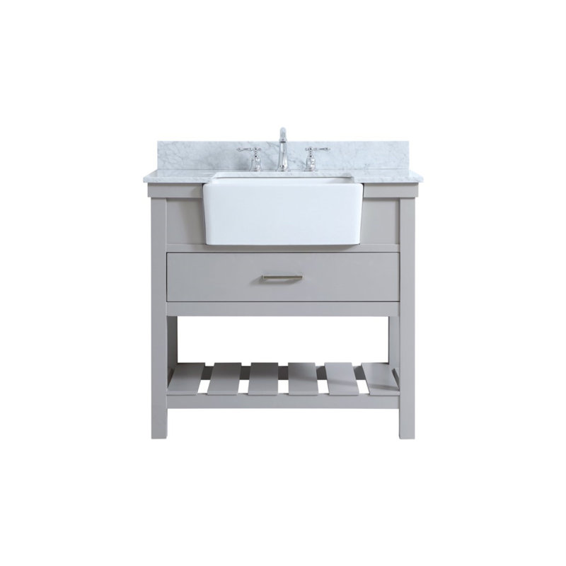Pelaghia 36'' Single Bathroom Vanity with Marble Top, Gray