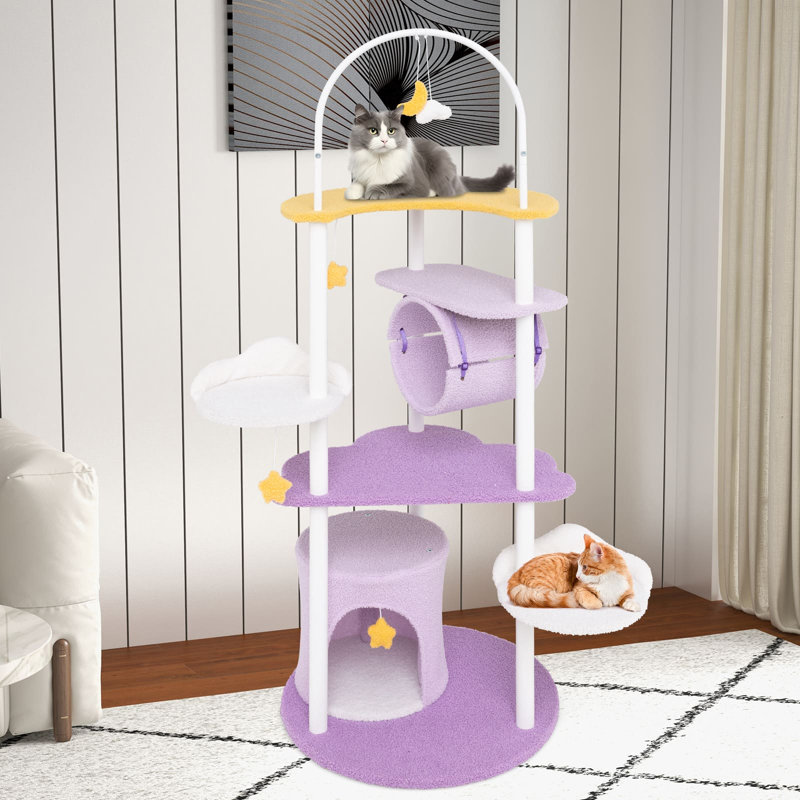 Multi-level Cute Cat Tree 158CM Large Cat Tower w/ Metal Frame