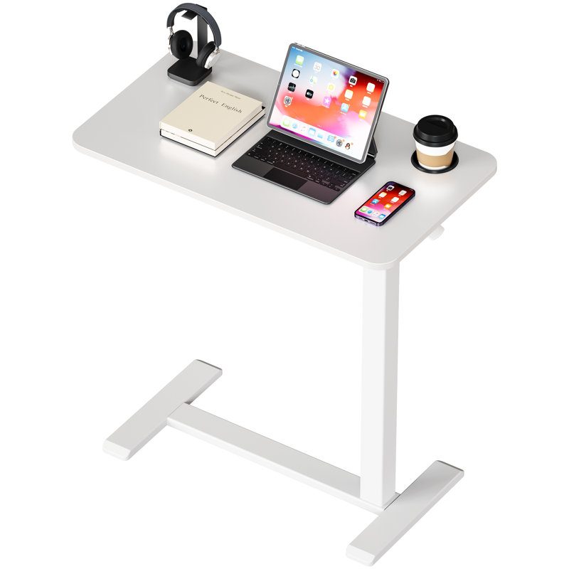 Bizum Adjustable Bedside Table With Swivel Hidden Wheels Pneumatic Rolling Desk Mobile Standing Desk With Cup Holder For Hospital