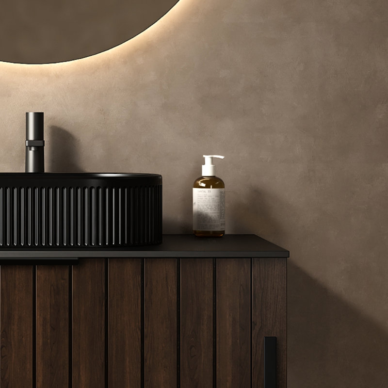 36'' Freestanding Bathroom Storage Cabinet, Dark Walnut Hue, Black Sintered Stone Top Plate, One Drawer With Finger Joint, High - Performance Particle Board, Stainless Steel Legs For Space, Drainage