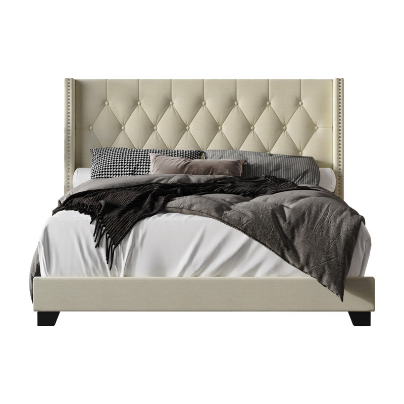Lit standard tapissier Sanders, Grand, Lin beige