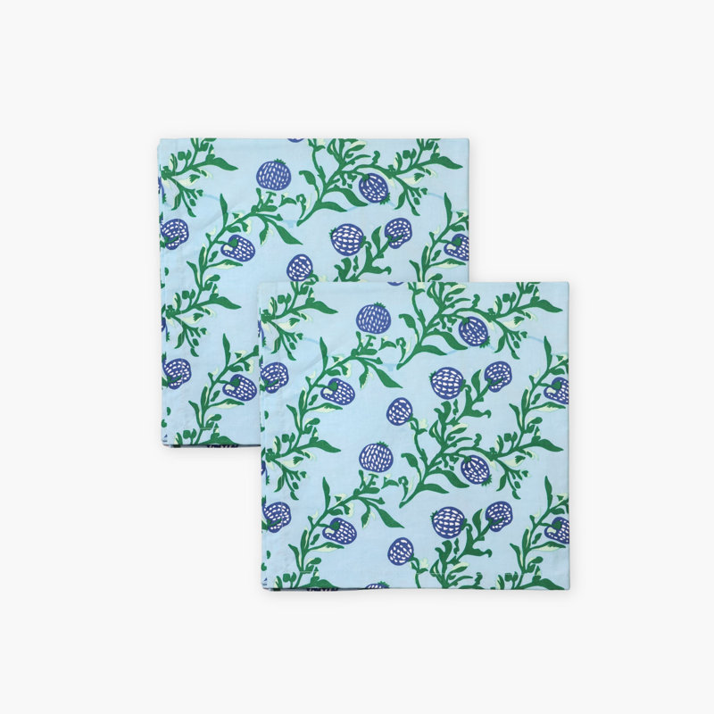 Rasa - Pure Cotton Table Napkin, Blue/Green Floral