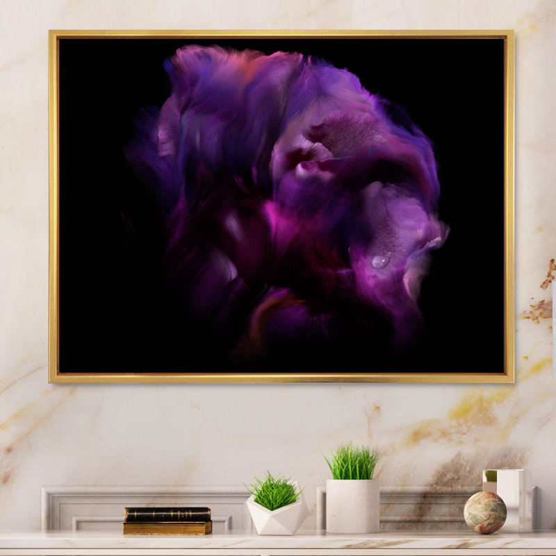 «Mauve foncé fleur fractale III», reproduction de cadre photo sur toile, H 16 po x l 32 po x P 1 po, Cadre flottant doré