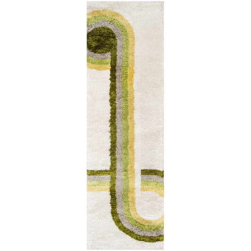 Tapis vert touffeté à la main Bullseye, Tapis de couloir 2 pi 3 po x 7 pi 6 po