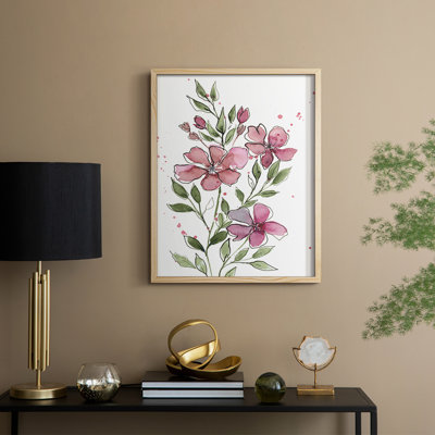 Watercolor Floral Stems I, reproduction encadrée - bois massif