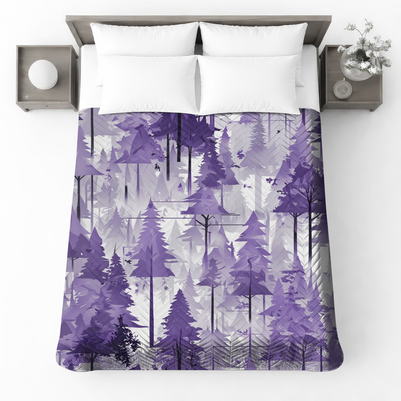Couvre-lit matelassé mauve Pine Forest, Grand lit