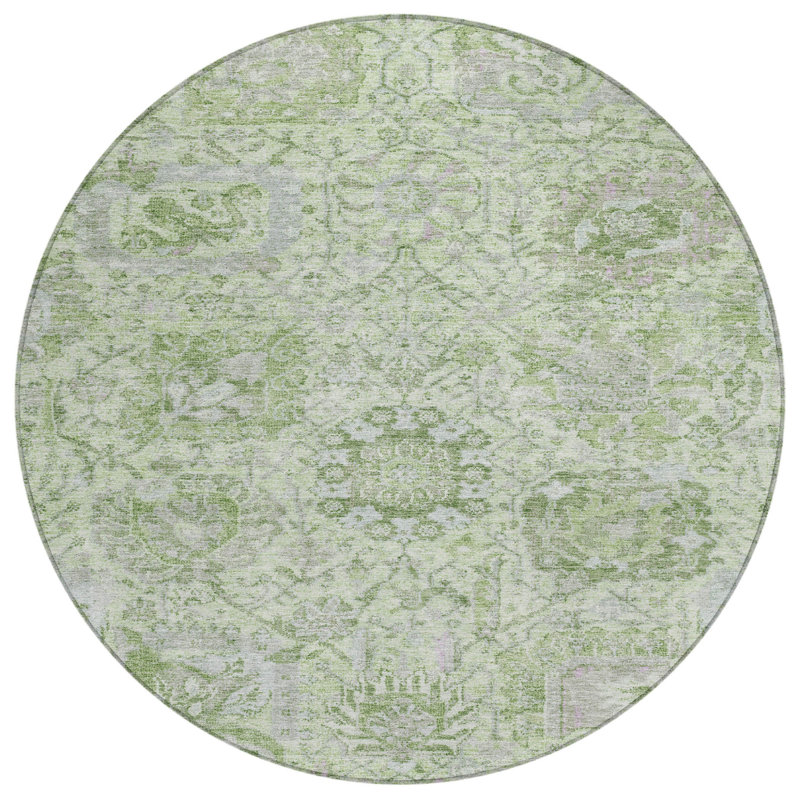 Tapis intérieur lavable rond 8 po vert et gris