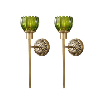 Brass Indoor Hardwired Wall Sconces - Linear Modern Design, Glass Shade E26 Base