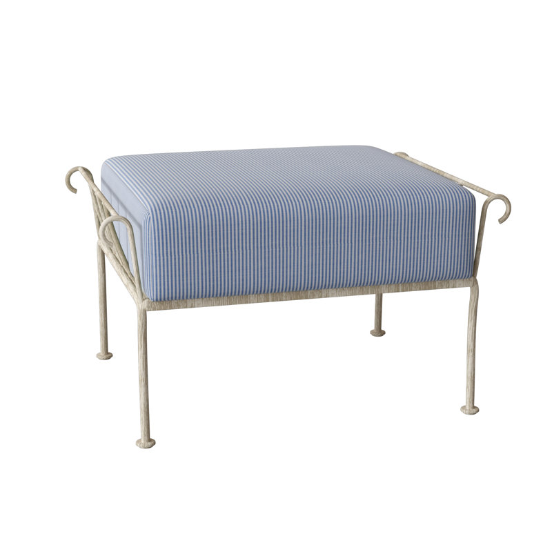Terrace Outdoor Ottoman, Weathered White, Canvas Bird's Eye Sunbrella® Canvas