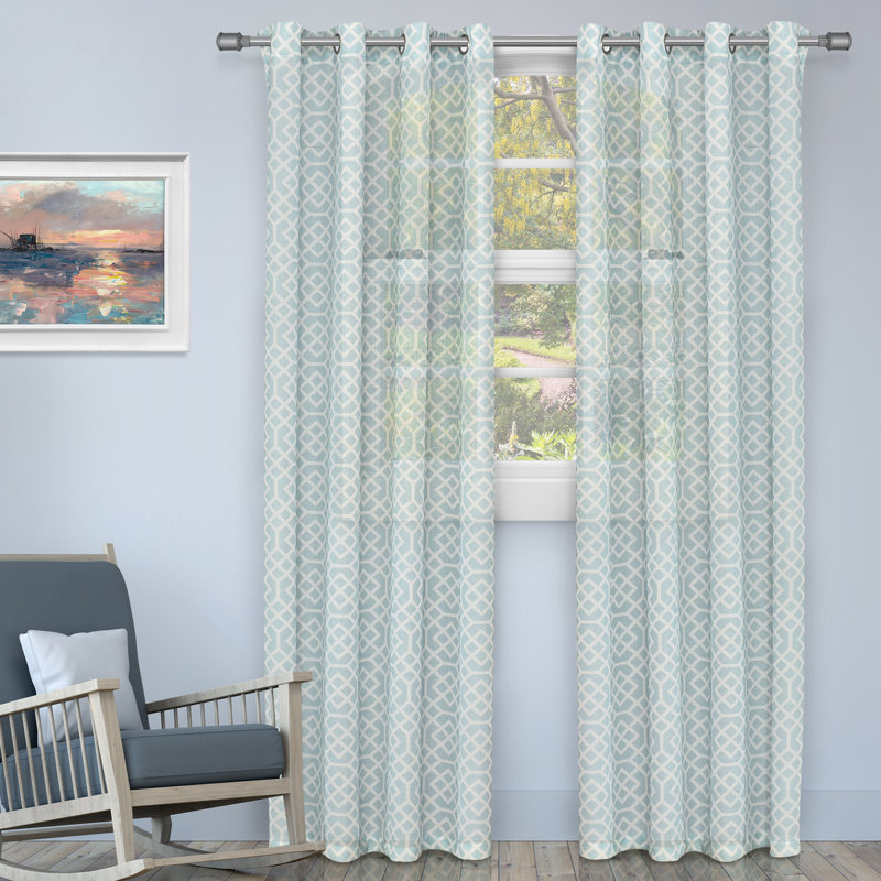 Semi Sheer Curtain Pair, 52" W x 84" L, Cyan