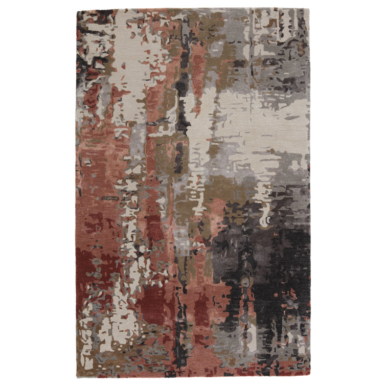 Nyleah Handmade Tufted Area Rug in Red/Gray/Brown