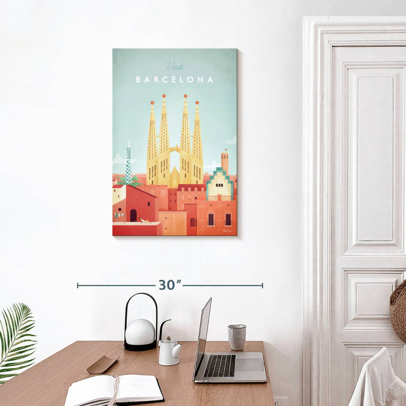 Affiche de voyage rétro Aime Barcelona, H 30 po x l 20 po