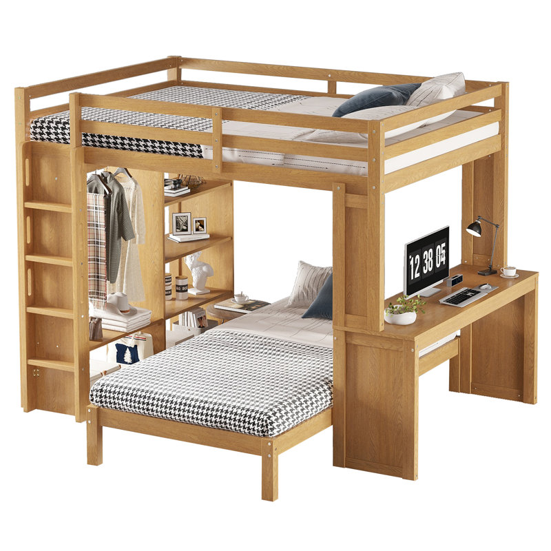 Queen Over Twin Wood Bunk Bed, Natural