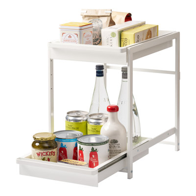 Étagère sous l'évier avec tablette coulissante Yamazaki Home, tiroirs de rangement polyvalents, 2 niveaux, système d'organisation robuste