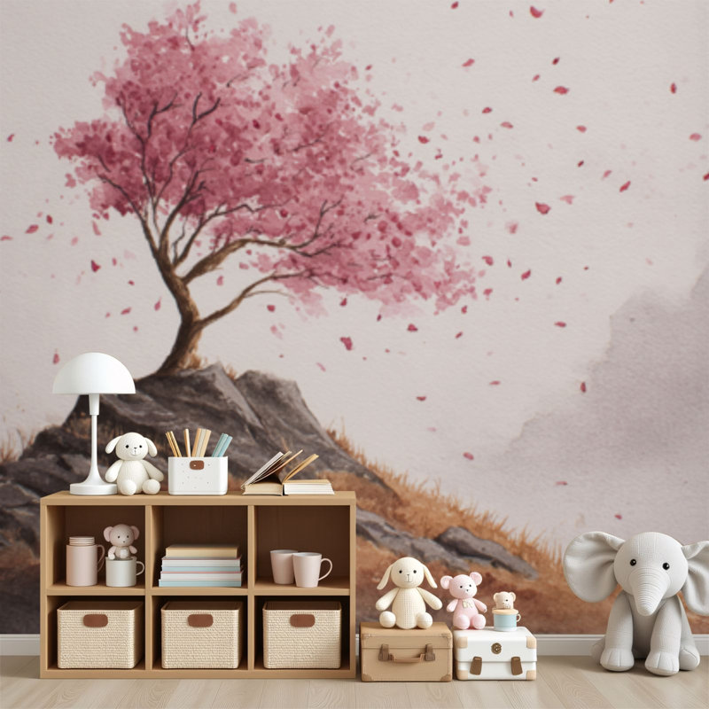 Papier peint adhésif de fleurs de cerisier Peel and Stick, 96" L x 69" W